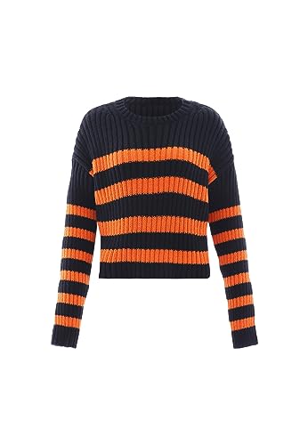myMo Damski sweter w paski czarny pomarańczowy M/L, czarny pomarańczowy, M