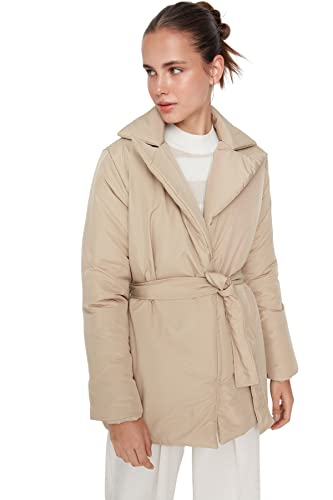 Trendyol Damska kurtka męska, jednokolorowa, oversize, kurtka zimowa, BEŻOWY, XS