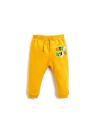 Koton Spodnie dresowe z nadrukiem Baby Boy Jogger Drawstring Cotton, Mustard (159), 12-18 miesi?cy