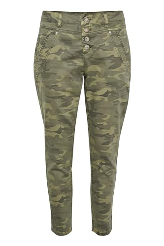 Cream Spodnie damskie, moro zielony nadruk, 26W