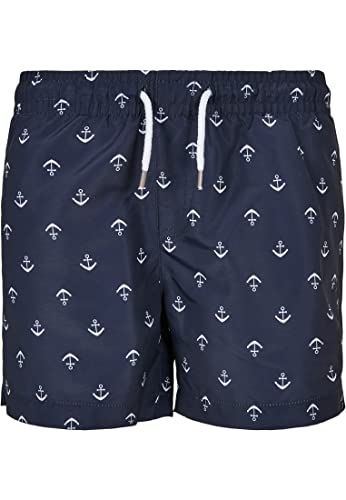 Urban Classics Boy's Boys Pattern Swim spodenki kąpielowe, anchor/granatowe, 122/128