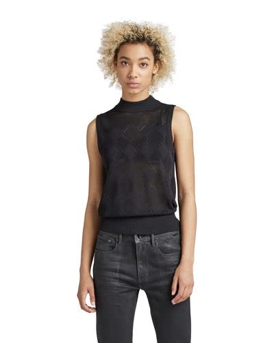 G-STAR RAW Damski sweter z dzianiny Pointelle Mock, Czarny (Caviar D22118-b754-d301), L