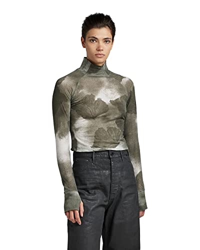 G-STAR RAW Damski top z nadrukiem Turtle Neck Slim na całej powierzchni, Wielokolorowy (Cool Grey Petal Camo D22077-c565-d583), XS