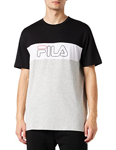 FILA Męski t-shirt Stamford Blocked Logo Black-Light Grey Melange-Bright White, M, Czarno-light Grey Melange-Bright White, M