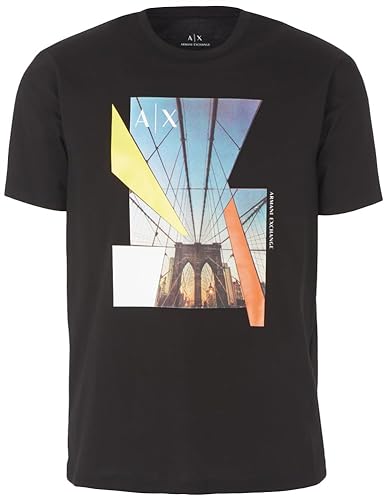 Armani Exchange Męski T-shirt o regularnym kroju Brooklyn Bridge Graphic Tee, czarny, S