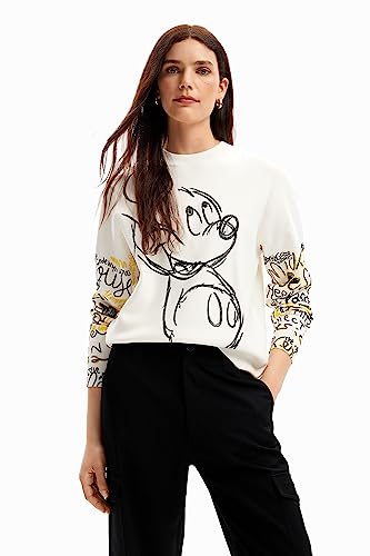 Desigual Damski sweter Run Mickey Sweater, biały, XL