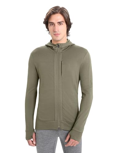 Icebreaker Merino Quantum Iii męska bluza z kapturem, długie rękawy, wełna, z zamkiem błyskawicznym, kurtka polarowa (1 opakowanie), Loden Green, XXL