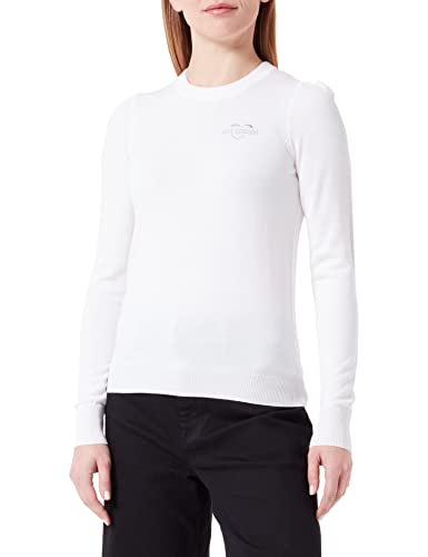 Love Moschino Damski sweter o regularnym kroju z okrągłym dekoltem, długie rękawy z mankietem i sercem, emblematem, optical white, 48