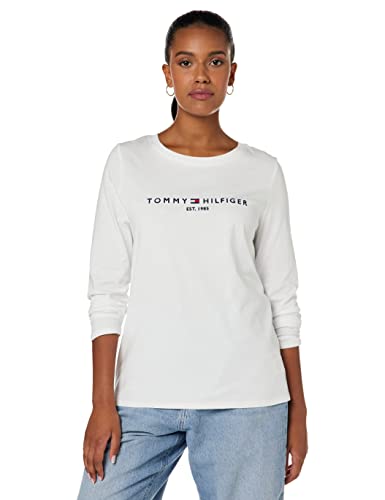 Tommy Hilfiger Damskie regularne Hilfiger C-NK TEE LS inne dzianinowe topy, białe, XXS