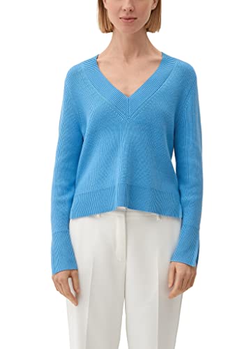 s.Oliver BLACK LABEL Damski sweter z dekoltem w serek z długim rękawem, niebieski, 34