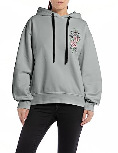 Replay Damska bluza z kapturem oversize, 496 neutralny szary, XXS