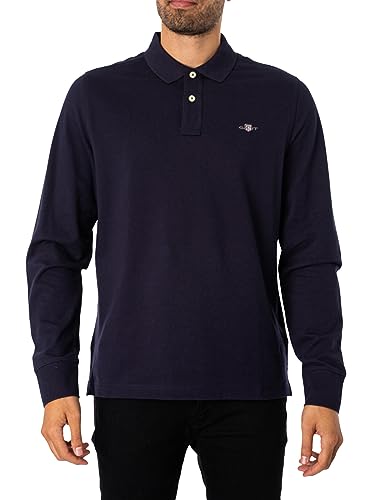 GANT Męska koszulka polo REG Shield LS Pique Rugger, Evening Blue, standardowa, niebieski (Evening Blue), M