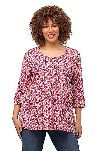 Ulla Popken, Damska koszulka z minimalnym nadrukiem w kwiaty, linia A, białawy, 42-44