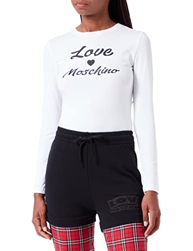 Love Moschino Damska koszulka z długim rękawem z nadrukiem Cursive Brand Print, optical white, 46