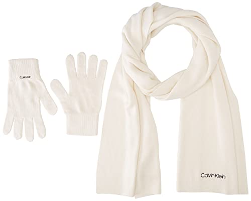 calvin klein Damski niezbędna dzianinowy szalik + rękawiczki opakowania prezentowe, ecru, jeden rozmiar