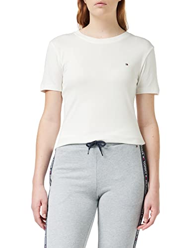 Tommy Hilfiger Damskie wąskie nowe przytulne C-Nk Ss S/S dzianinowe topy, ecru, L, Ecru, L