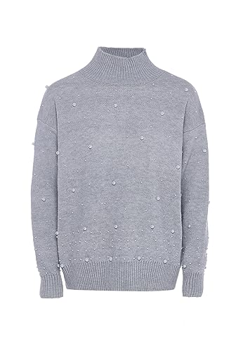 Nascita Damski sweter z cekinami, elegancki sweter akryl jasnoszary melanż rozmiar M/L, jasnoszary melanż, M