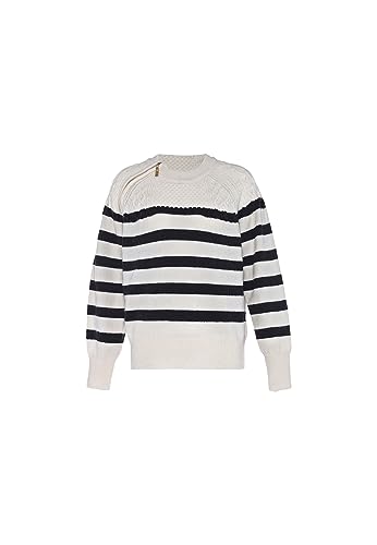 faina Damski sweter w paski w paski ukośny zamek błyskawiczny wzór dzianina wełna biały rozmiar M/L, biały (wollweiss), M