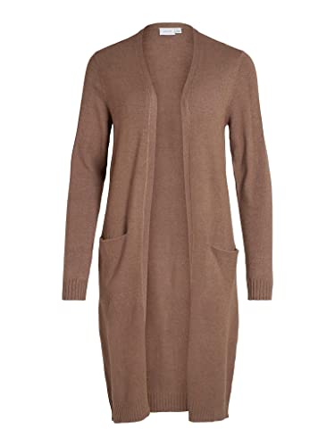 Vila Women's VIRIL Long L/S Knit kardigan-NOOS kurtka dzianinowa, Walnut/szczegóły: ciemny melanż, XS, Walnut/Szczegóły: ciemny melanż, XS