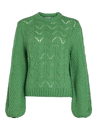 Vila Women's Visultan Knit O-Neck L/S TOP-NOOS sweter dzianinowy, zielony Kelly Green/Szczegóły: melanż, S, Zielony Kelly/Szczegóły: melanż, S