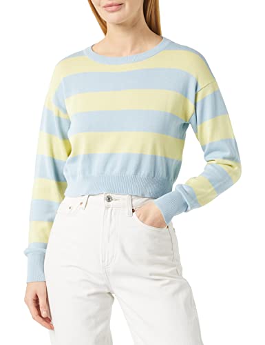 Noisy may Damski sweter Nmzoe L/S O-Neck Crop Knit Noos, Cerulean/Szczegóły: pale Lime Yellow, XS