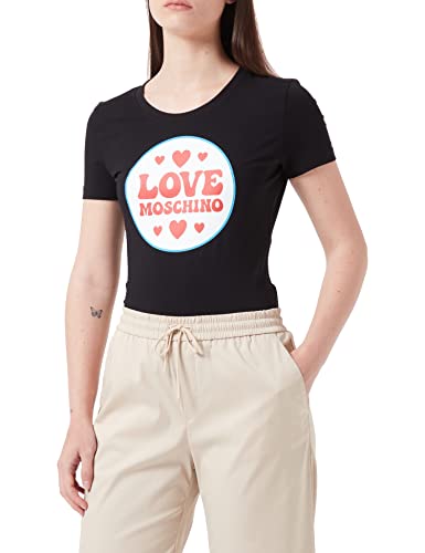 Love Moschino Damska koszulka ze stretchu bawełnianego z naszywką z logo, czarny, 38