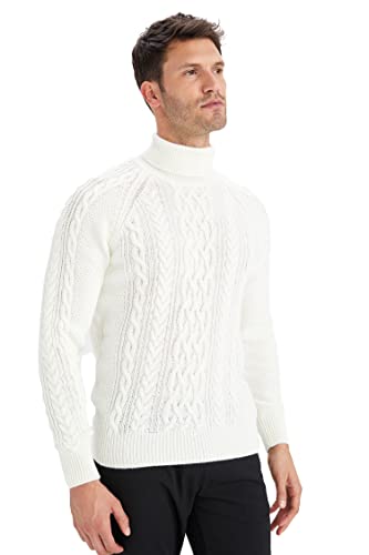 DeFacto Męski sweter z dzianiny z długim rękawem, okrągły dekolt, slim fit dla mężczyzn, topy (ecru, 3XL), écru, 3XL