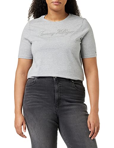 Tommy Hilfiger Damskie topy z dzianiny Regular High Shine Emb C-nk Ss S/S, jasnoszary wrzos, XL