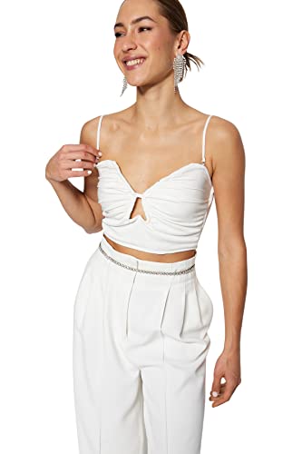 Trendyol Damski biustonosz o regularnym kroju Crop Sweetheart Woven Bustier, Ecru, 36