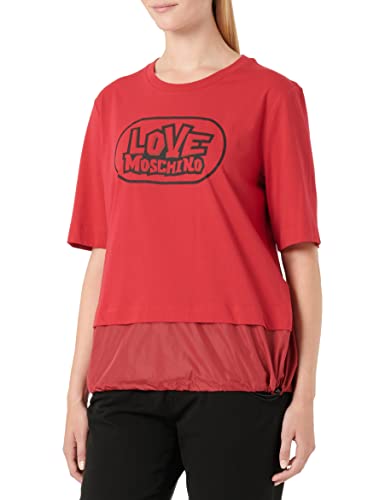 Love Moschino Regular Fit Długie Rękawy Skate Nadruk Nylonowa Wkładka Dół Garmentu Zamknięty ciągnięciem Koszulka Damska, Czerwona, 48