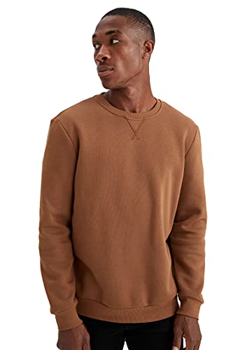 DeFacto Sweter z długim rękawem męski - okrągły dekolt bluza męska (cynnamon, 3XL), Cynamon, 3XL