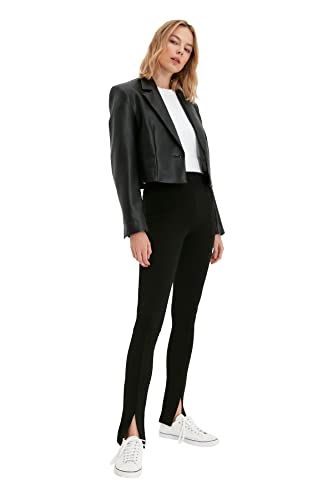 Trendyol Black Tiper Detailed Knitting Wysokie spodnie damskie krótkie, czarny, S