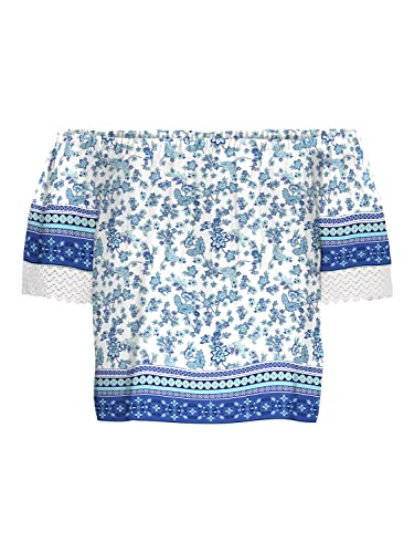 VERO MODA Women's VMMILAN SS Short Top, Dazzling Blue/AOP: Mira, XL, Dazzling Blue/Aop:mira, XL