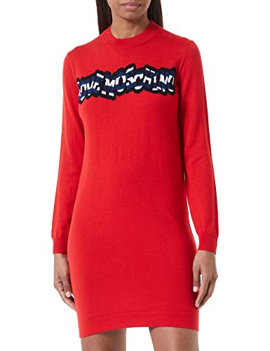 Love Moschino Damska sukienka z paskiem, żakardowa, Intarsia On The Front, czerwony, 48