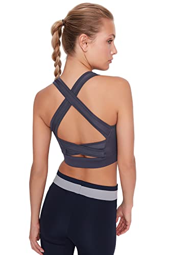 Trendyol Damski sportowy biustonosz sportowy z kwadratowym kołnierzem, Szary, M