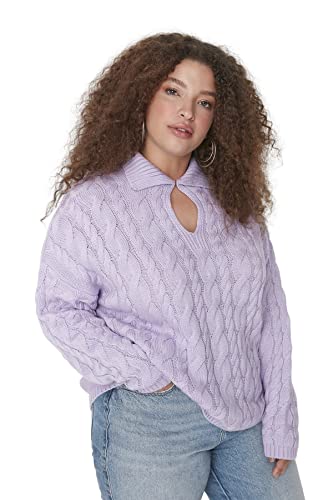 Trendyol Damska koszula kołnierzyk gładki luźny sweter plus size, lila, 4XL, lilia
