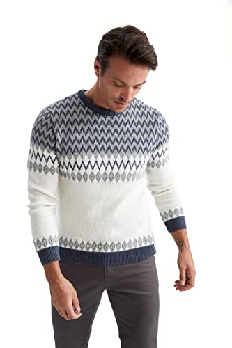 DeFacto Męski sweter z dzianiny z długim rękawem, okrągły dekolt, slim fit dla mężczyzn, topy (indygo, L), indygo, L