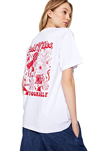 Trendyol Damska koszulka z dzianiny z okrągłym dekoltem i okrągłym dekoltem, biała, L, biały, L