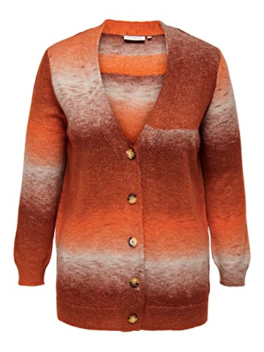 ONLY CARMAKOMA Carnini L/S luźny kardigan KNT kardigan damski, Cherry Mahogany/Wzór: argan Oli/Pumice Stone/Burnt Orange, 46/48