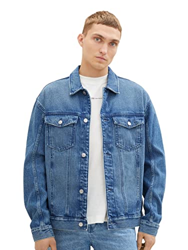 TOM TAILOR Denim Męska kurtka dżinsowa o swobodnym kroju z naszywanymi kieszeniami na piersi, 10119-Znoszony dżins w kolorze średniego kamiennego błękitu, M