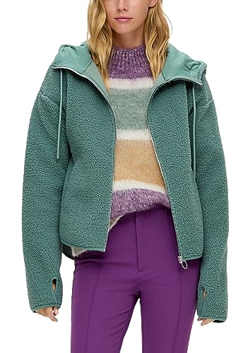 Q/S by s.Oliver Damska bluza z kapturem z pluszu, Niebieski zielony, L