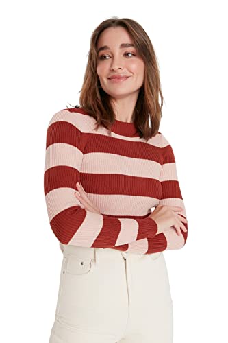 Trendyol Damska bluza z dzianiny ECU w paski, Czerwone płytki, M