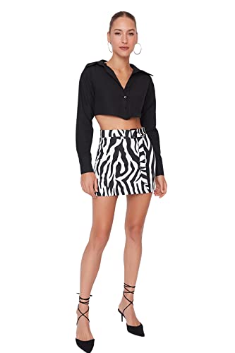 Trendyol Damska mini spódnica ołówkowa prosta tkana spódnica, czarna, 34, Czarny, 32