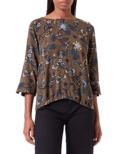 Gerry Weber Damska bluzka z rękawami 3/4, rękaw 3/4, rękaw 3/4, bluzka ze wzorem, kwiatowy, Zielony/żółty nadruk, 48