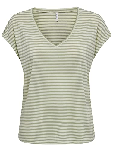ONLCANNES S/S V-Neck Glitter Top JRS, Elm/Stripes:cd/Silver, XL