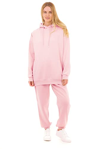 M17 Damska bluza z kapturem z recyklingu, miękka, przytulna bluza z kapturem, bluza z długim rękawem, z kieszenią (rozmiar XS, różowa), różowy, XS
