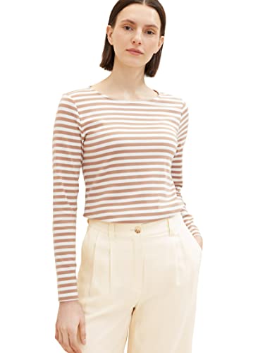 Damska koszula z długimi rękawami w paski TOM TAILOR, 34057-Mahoń złamanej bieli paskiem, M