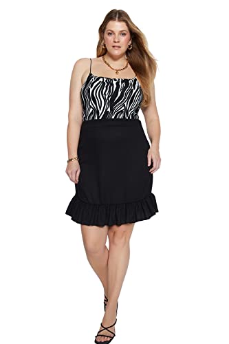 Trendyol Damska mini spódnica z dzianiny w rozmiarze plus size, Czarny, XL