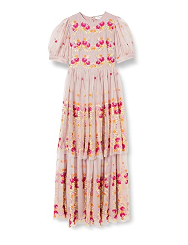 Frock and Frill Damska kwiecista haftowana sukienka na specjalne okazje, różowa, 8, 34