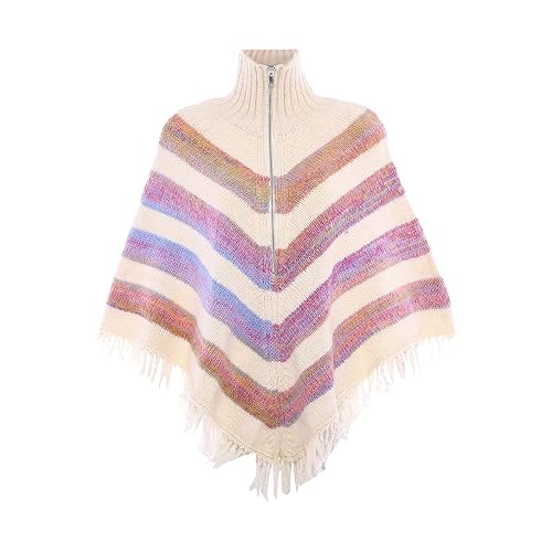 ebeeza Damska peleryna z dzianiny nietoperza z zamkiem błyskawicznym, biała wełna, rozmiar XL/XXL, biały (wollweiss), XL